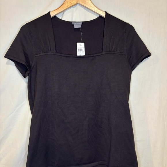 ANN TAYLOR  Dark Brown Silk Blend Short Sleeve Sweater top- size L - Picture 5 of 5